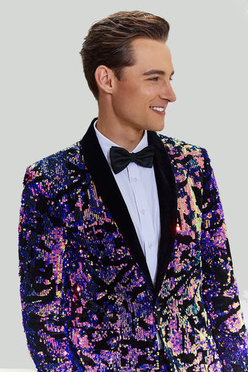 Paillettes violettes Homme Deux-Pièces Costume Châle Lapel Smoking à un bouton